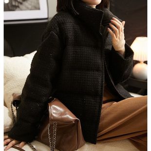 小香风羽绒服 95白鹅绒粗花呢 格子女款高端女装中长款冬季鹅绒服