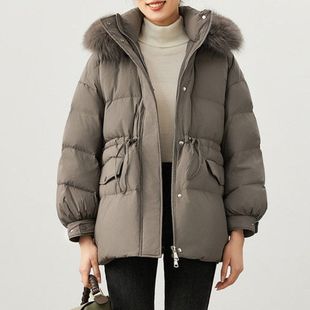 大狐狸毛领95白鹅绒 抽绳收腰连帽羽绒服 高端鹅绒服女装2025冬季