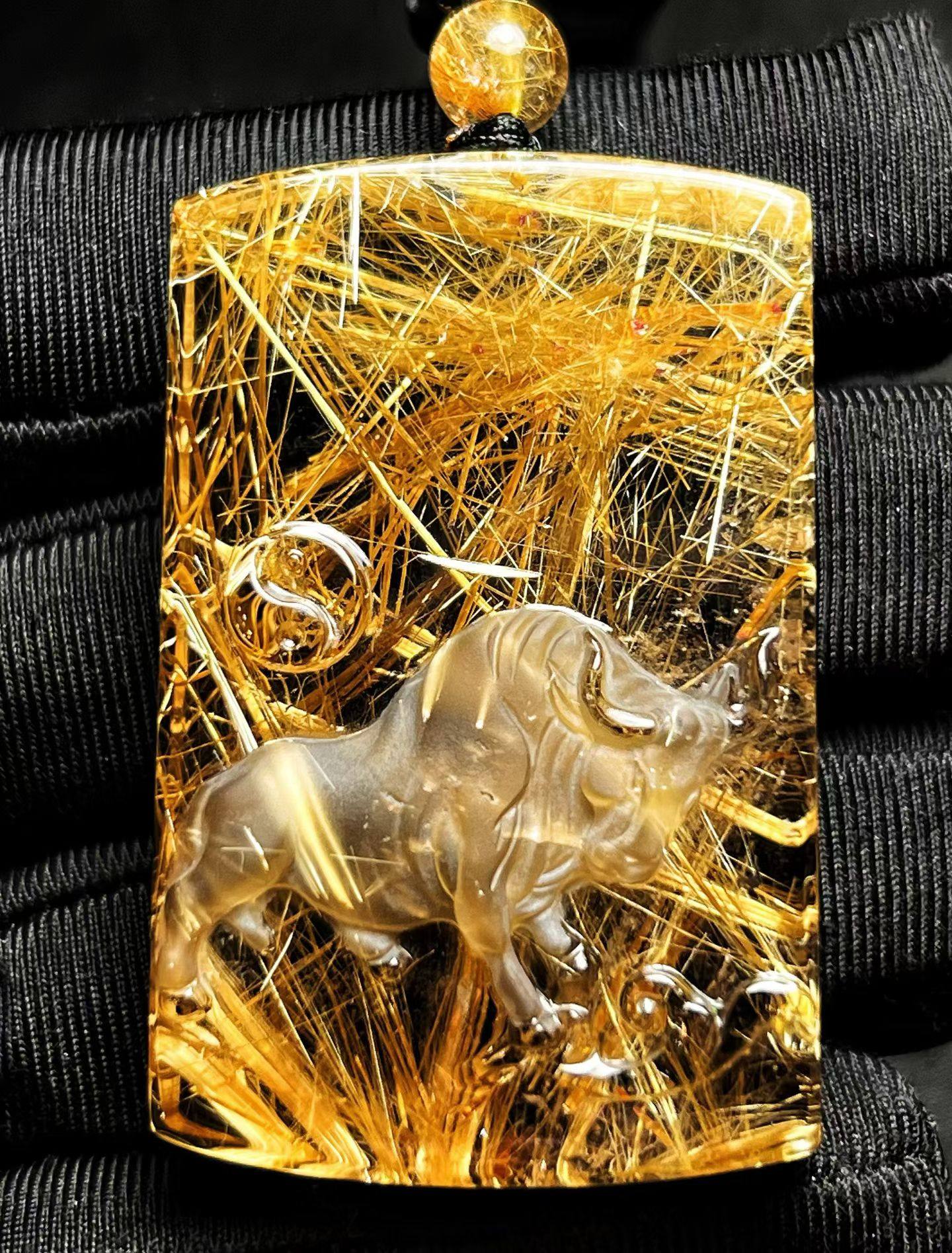 钛晶牛吊坠大师设计老矿天然紫水晶饰品绿幽灵12生肖牛挂件坠子