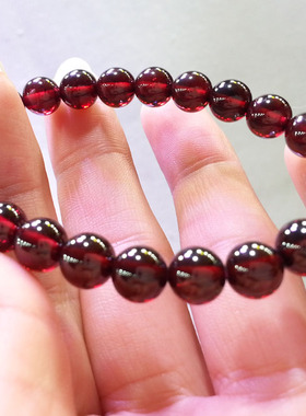 手串天然水晶通透酒红石榴石手链