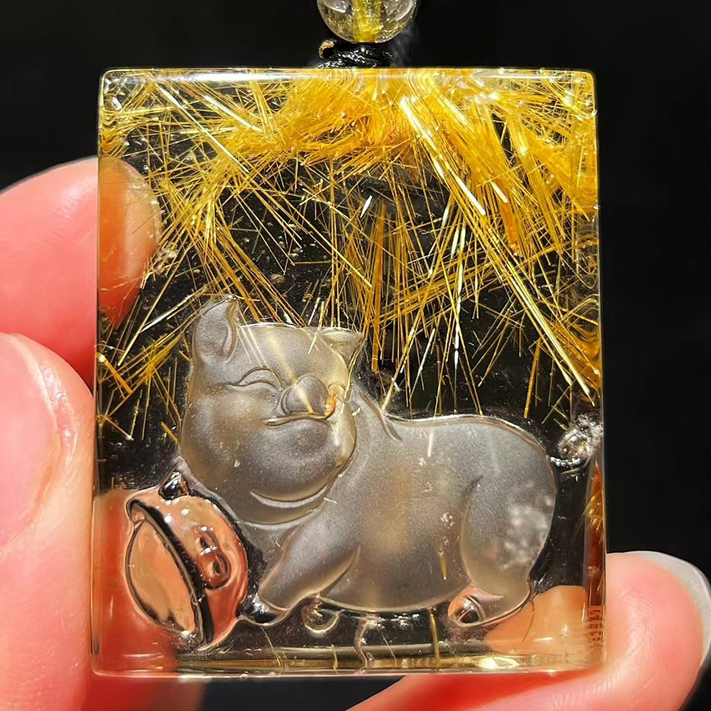 钛晶金发晶猪吊坠男女老矿优质天然水晶猪挂件坠子生日礼物20年店