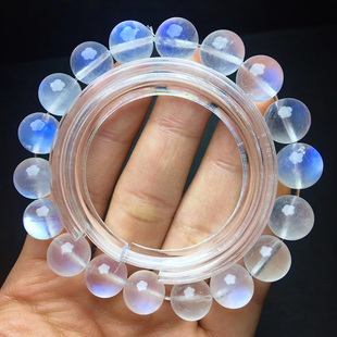 蓝月光石手链真品老矿天然水晶饰品高冰透颗颗蓝光手串男女18年店