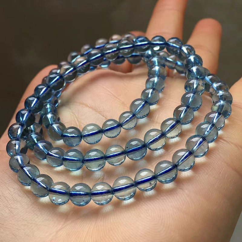 海蓝宝手链三圈老矿天然水晶宝石