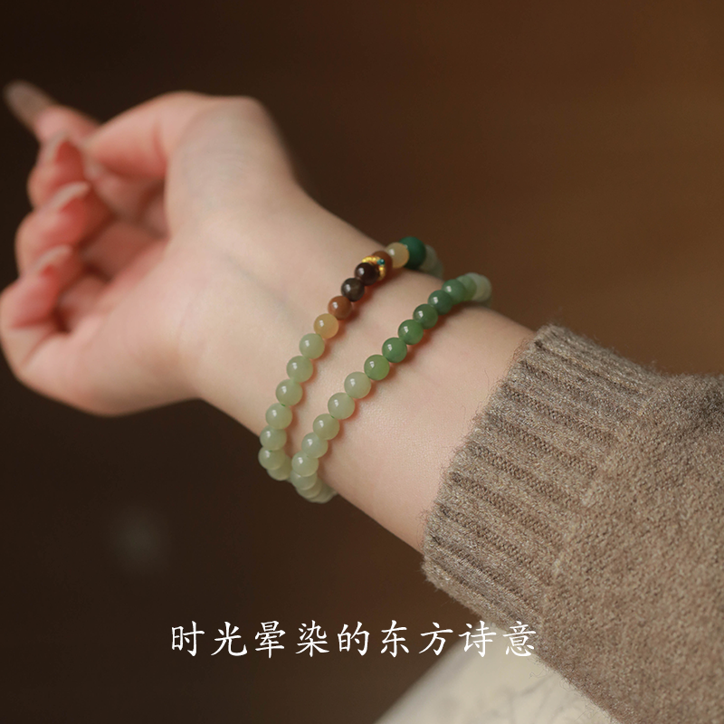 原创新中式新款天然和田玉双圈多宝手串女款单圈古风细款6mm