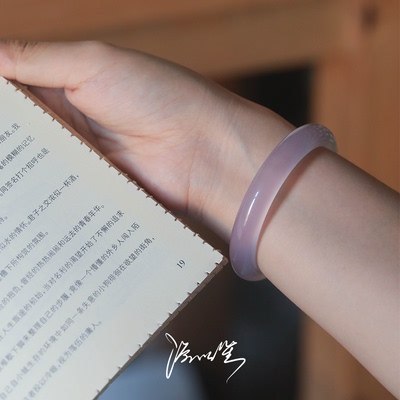 天然正品冰种紫罗兰玉髓手镯扁条正圈薰衣草淡紫色玛瑙荔枝冻高级