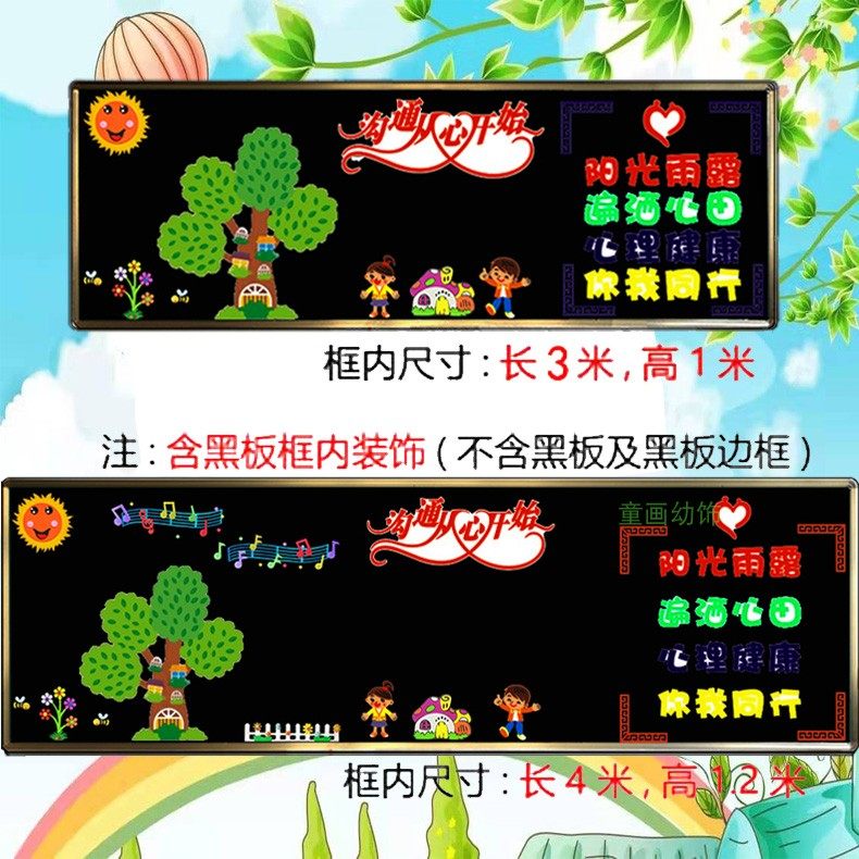 心理健康主题安全教育黑板报装饰中小学校园文化墙沟通从心开始