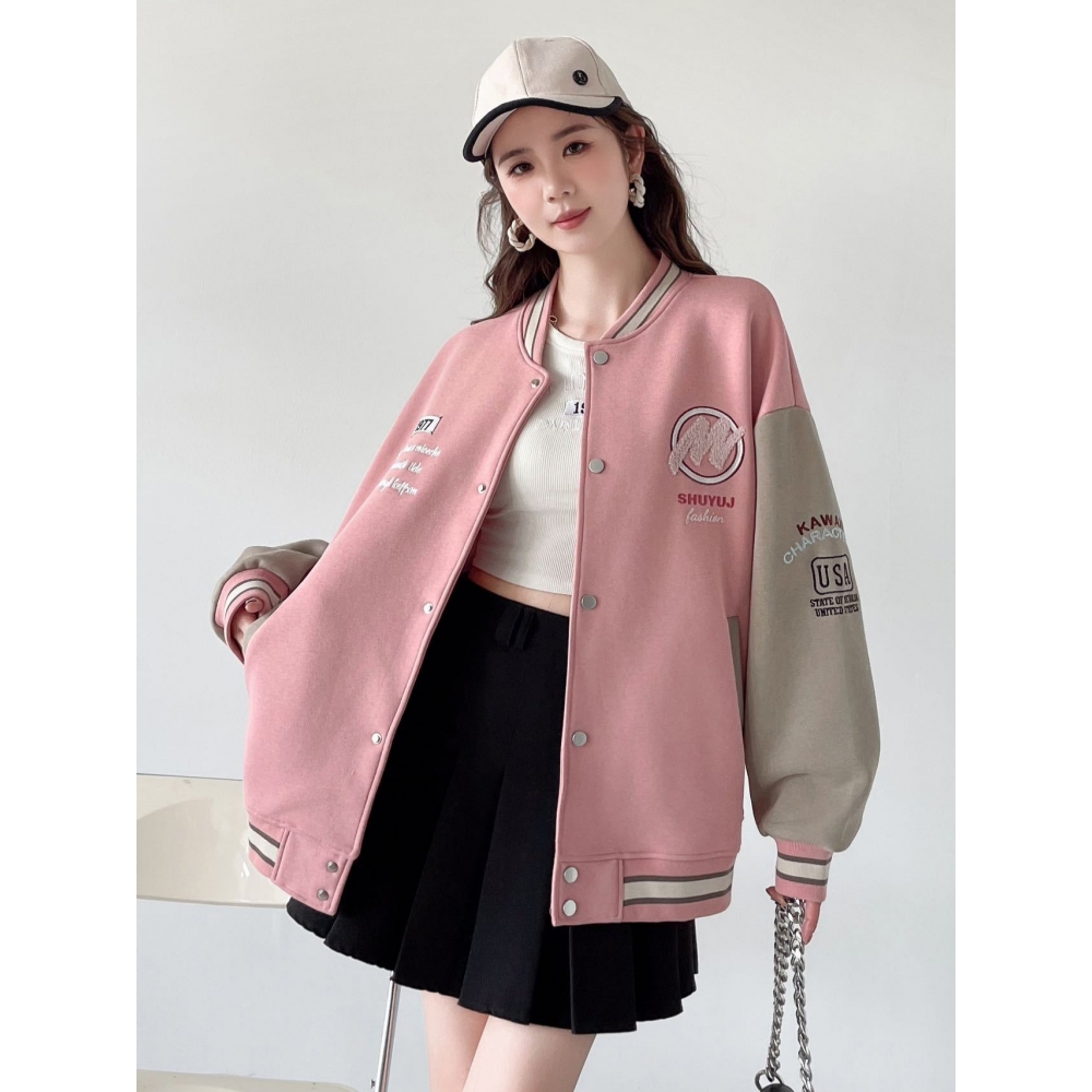 大码宽松休闲外套女学院风开衫卫