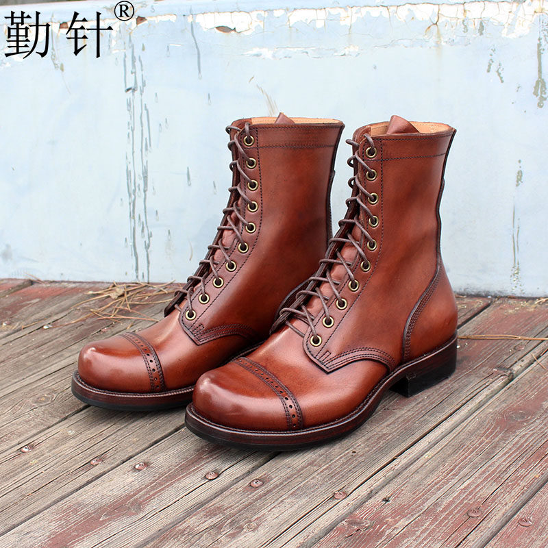 勤针手工男鞋固特异工艺马丁靴男长高帮鞋男青春潮流户外工装靴子