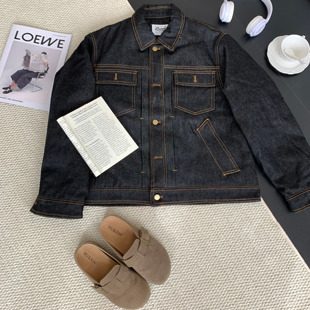 丹宁原牛重磅加厚翻领牛仔棉服男冬季短款加厚工装翻领夹克外套