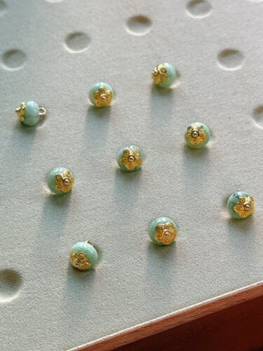 10mm新中式国风浅绿白天然石算盘珠花托纽扣手工女装旗袍辅料扣子