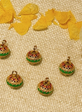 新中式国风汉服旗袍辅料10mm12mm绿色金属珠纽扣沙金滴油工艺珠扣