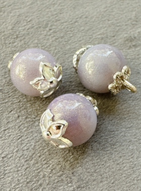 10mm新中式国风灰紫色双花托金沙圆珠扣子旗袍汉服宋锦辅料配饰