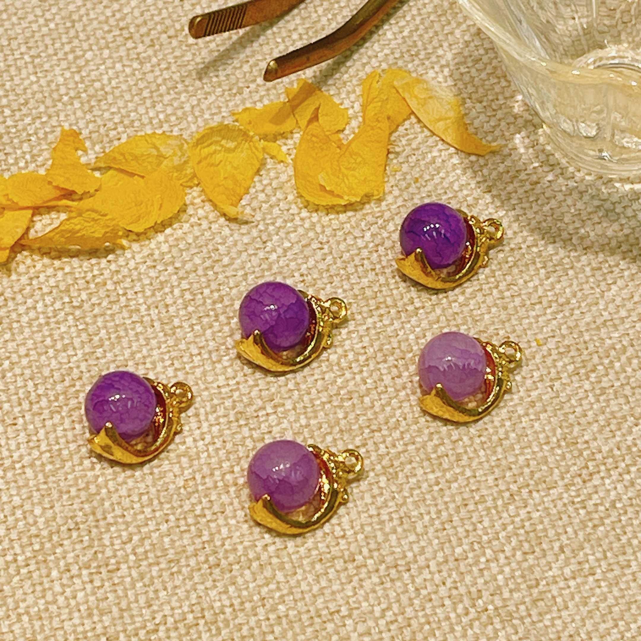 新中式国风汉服旗袍辅料10mm紫裂石头圆珠纽扣