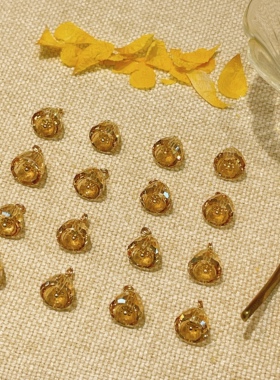 新中式国风汉服旗袍辅料10mm戴帽小铃铛喇叭水晶透明黄色纽扣