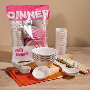 可降解稻壳餐具套装一次性碗筷套装稻谷壳塑料碗杯子餐饮