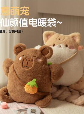 高级感小熊充电防爆热水袋暖手宝双插手毛绒款热敷肚子女生