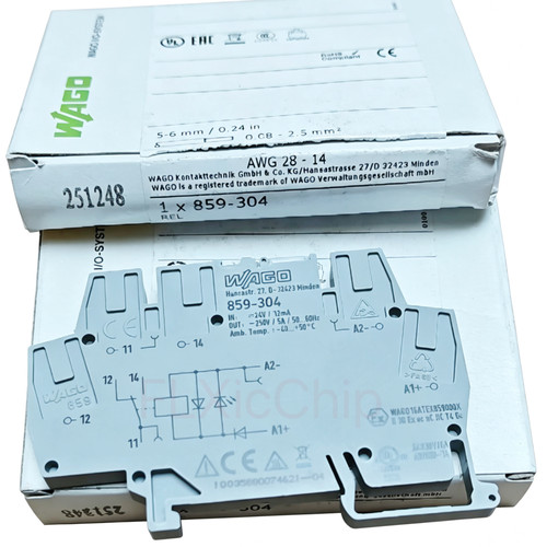 859-304 薄片式继电器模块24V直流中间继电器全新正品 万可wago
