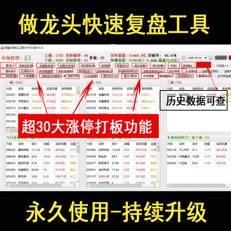 做龙头快速复盘工具每日高效涨停股票短线热点情绪周期板块竞价