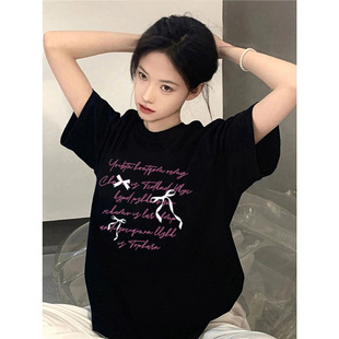 t恤女2025新款 正肩宽松设计感半袖 爆款 大版 上衣体恤 夏季 纯棉短袖