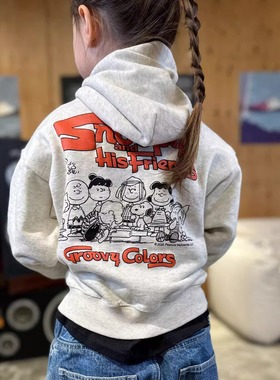 部分现货 日本 童装 GROOVY COLORS合作款peanuts图案连帽卫衣帽T