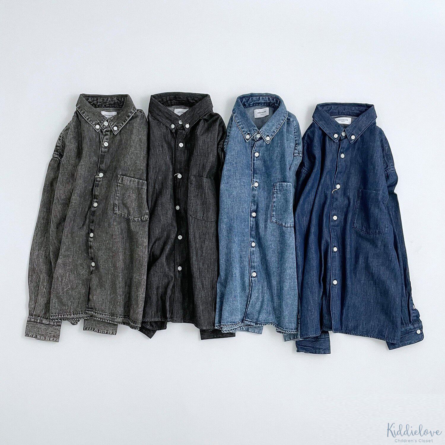 Kiddielove 日本代购 童装 ARCH LINE 纯有机棉丹宁牛仔长袖衬衫