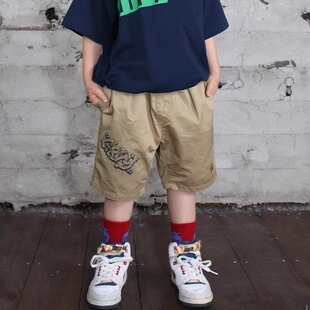 日本代购 童装 Groovy Colors 纯棉滑板狗褶皱腰宽松口袋五分短裤