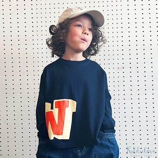 GROOVY 童装 COLORS 纯棉超宽版 T恤 Kiddielove 图案长袖 日本代购