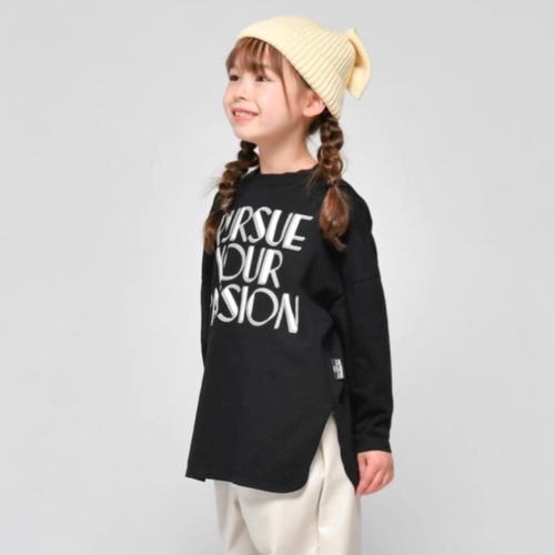 Kiddielove 日本代购 童装 NEWO 纯棉文字圆弧开衩百搭长袖T恤