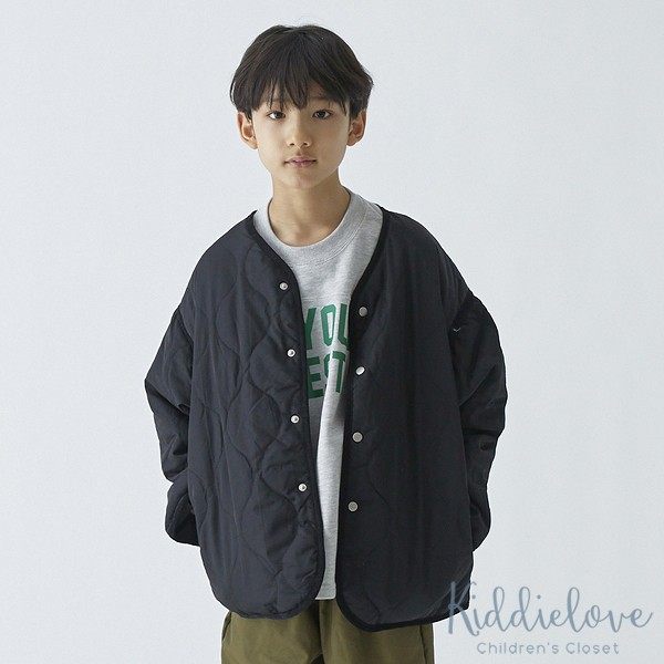 部分现货 日本代购 童装 G. 中夹棉菱格纹衍缝轻薄圆领棉服外套