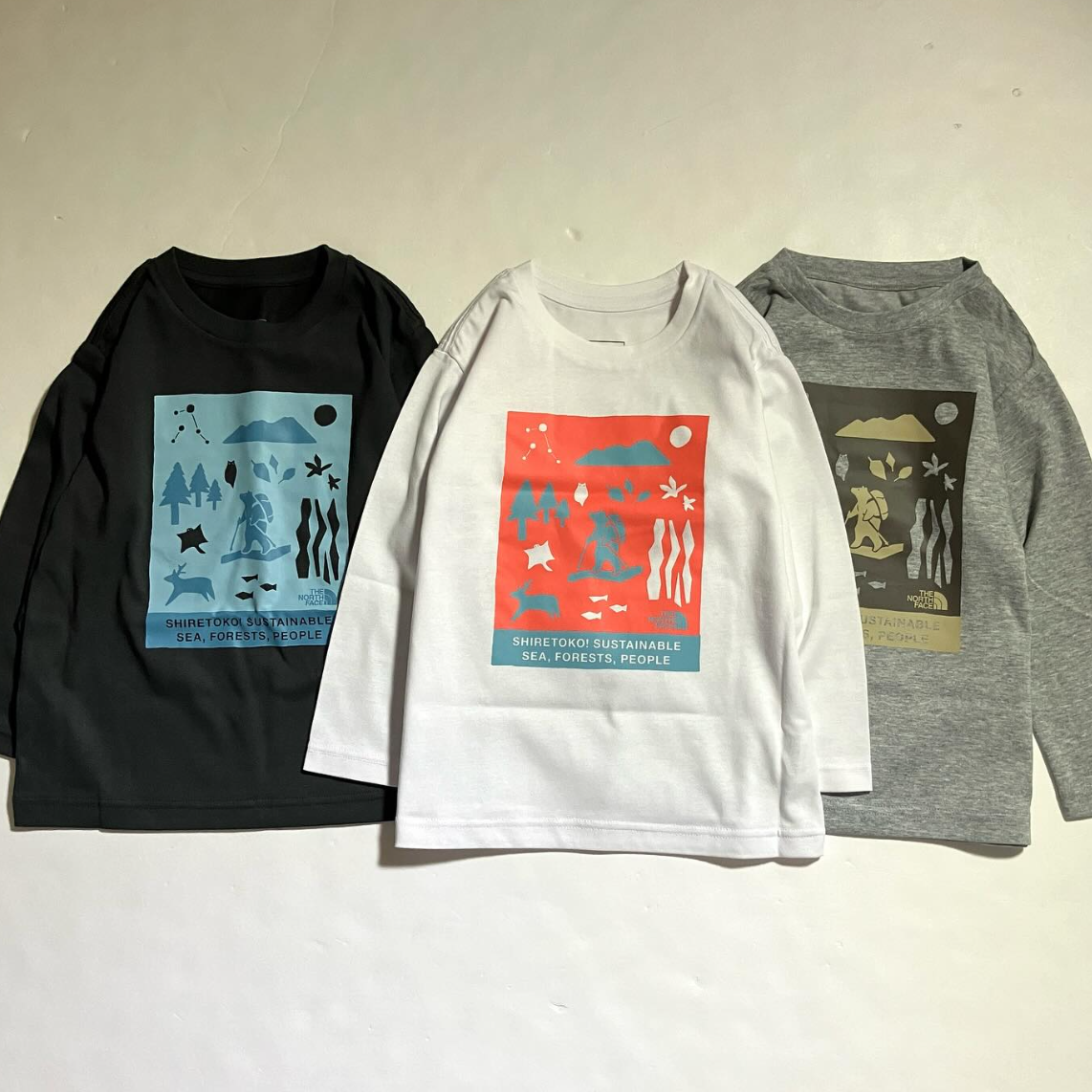 日本代购 童装 THE NORTH FACE 北脸北海道熊图案吸汗速干长袖T恤