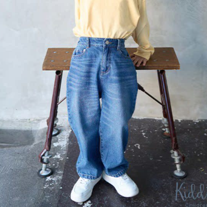 Kiddielove 日本代购 童装 bRoom纯棉可调松紧腰围阔腿日系牛仔裤