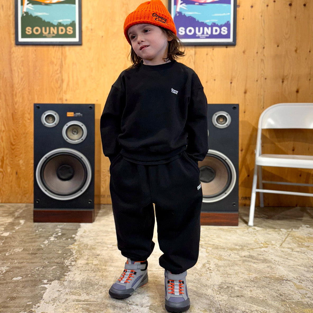 日本代购 童装 GROOVY COLORS 纯棉加厚毛圈柔软材质宽松阔腿长裤