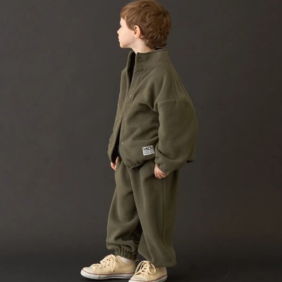 摇粒绒保暖宽松立领外套长裤两件