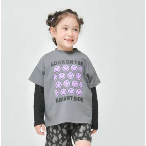 Kiddielove 日本代购 童装 NEWO 纯棉多笑脸图案宽松百搭短袖T恤