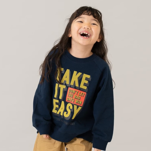 Kiddielove 日本代购 童装 petitmain可亲子印花插肩宽松套头卫衣