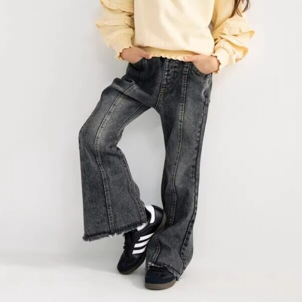 Kiddielove 日本代购 童装 Edwin 棉弹加厚丹宁喇叭宽松牛仔长裤