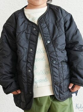 菱格纹衍缝中夹棉无领冬棉服外套