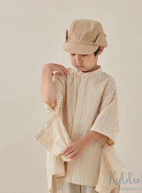 国内现货 童装 Moun Ten 日本制纯棉条纹半袖可拆长袖衬衫外套
