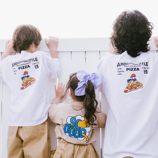 日本代购 童装 petitmain 纯棉亲子款配色印花宽松通勤长袖T恤