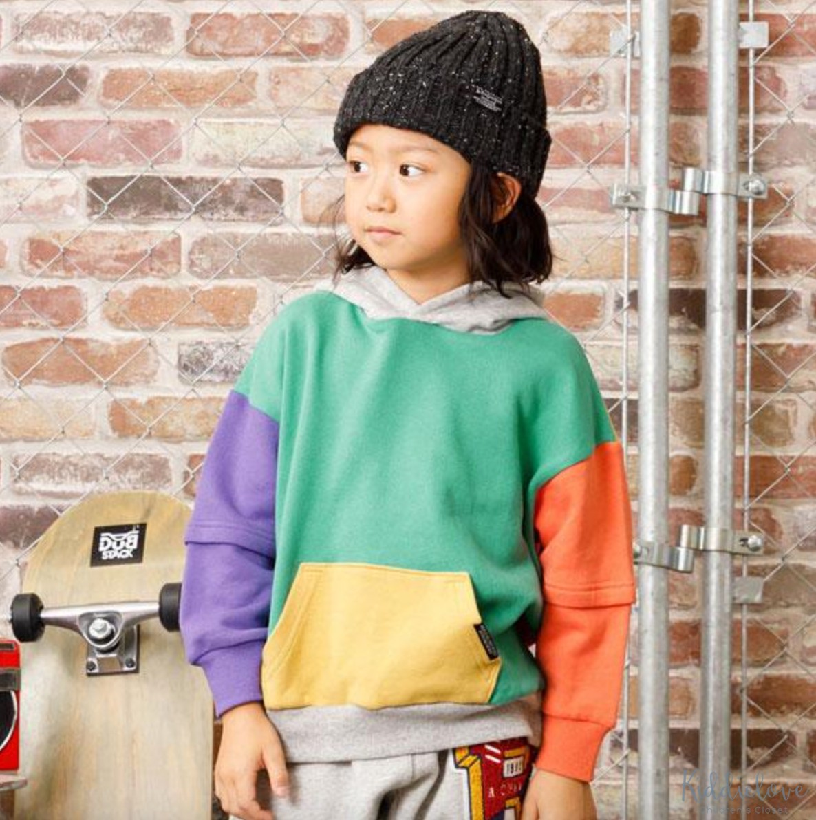 国内现货 日本代购 童装 B. 纯棉拼色大口袋拼接袖连帽卫衣帽T