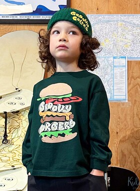 日本代购 童装 GROOVY COLORS 纯棉宽松汉堡logo前后图案长袖T恤