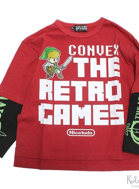 部分现货 日本代购 童装 CONVEX纯棉宽松字母印花假两件长袖T恤