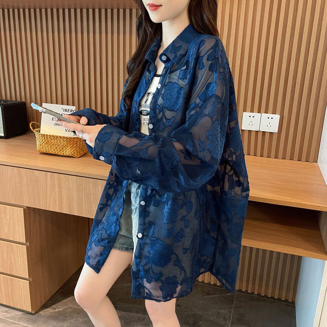 防晒衣女衬衫中长款开衫长袖夏季时尚防晒服