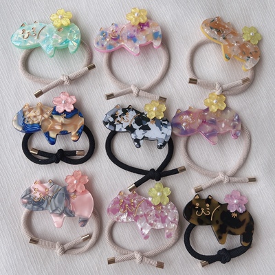 韩版醋酸屁股开花猫咪头绳时尚百搭甜美女扎高马尾不伤发皮筋发绳