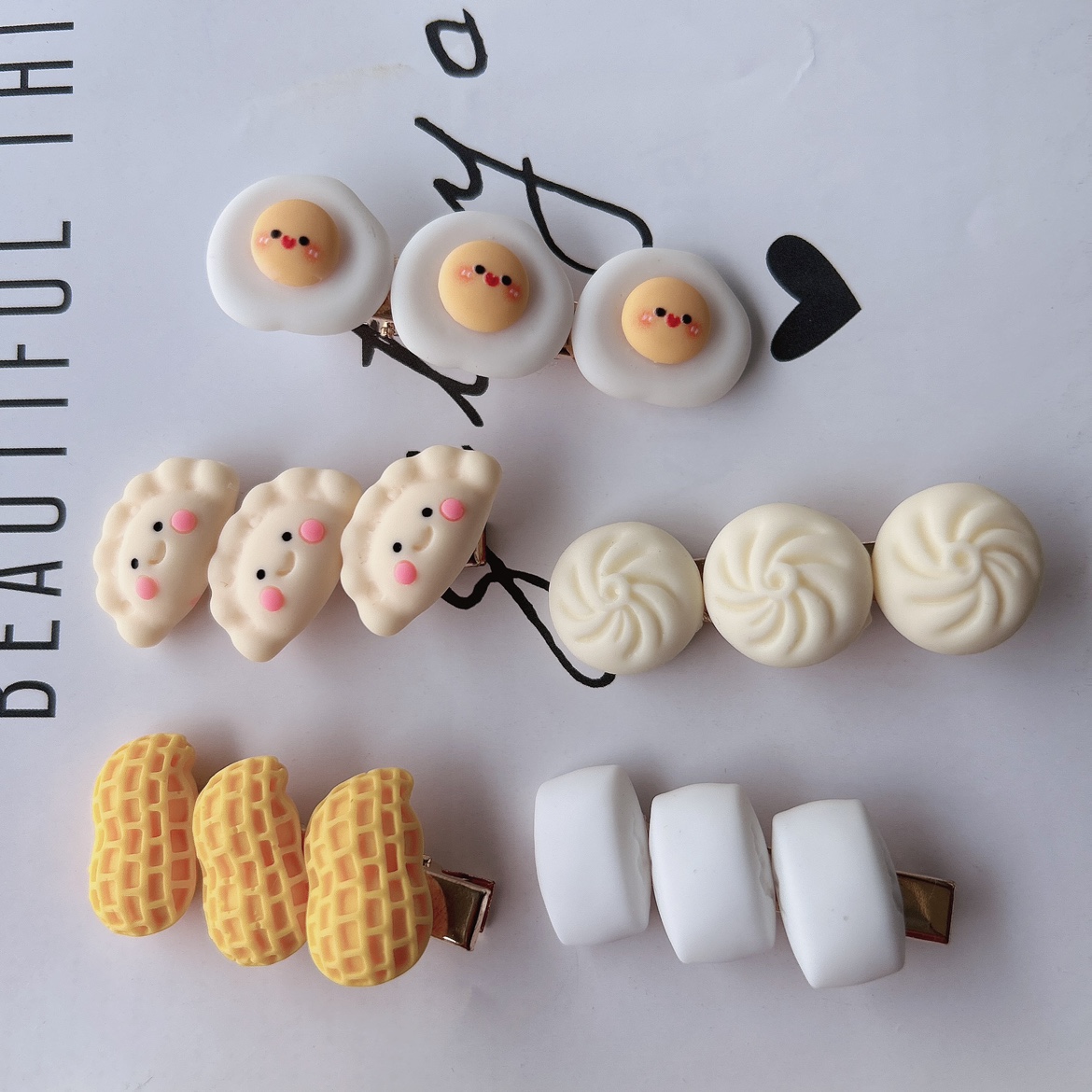 卡通可爱包子饺子馒头荷包蛋花生发夹时尚甜美少女刘海碎发侧边夹