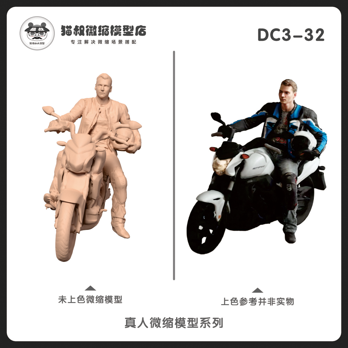 DC3-32骑机车的男子1/64或1/43比例树脂未上色微缩模型