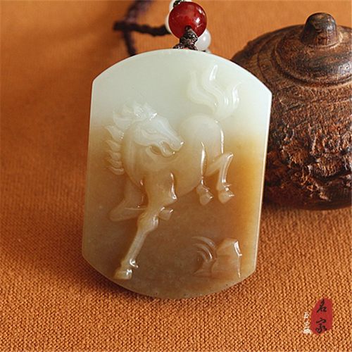 正品保真 新疆和田玉糖白玉生肖 马到成功 玉牌天然玉石玉佩 证书