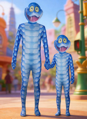 疯狂动物城2蛇盖瑞服装衣服 cos表演服儿童大人亲子装成人连体衣