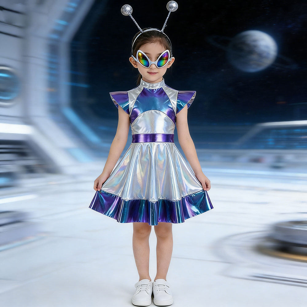 AI人工智能cos服 科技感机器人外星人裙子女童儿童成人太空连衣裙