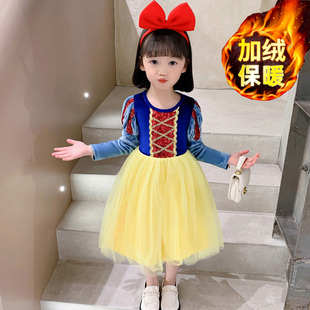 白雪公主裙女童秋冬 儿童加绒cos服 长袖连衣裙 衣服 演出服